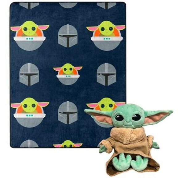Mandalorian Baby Yoda Star Wars Throw Blanket and Hugger Plush - Picture 1 of 10